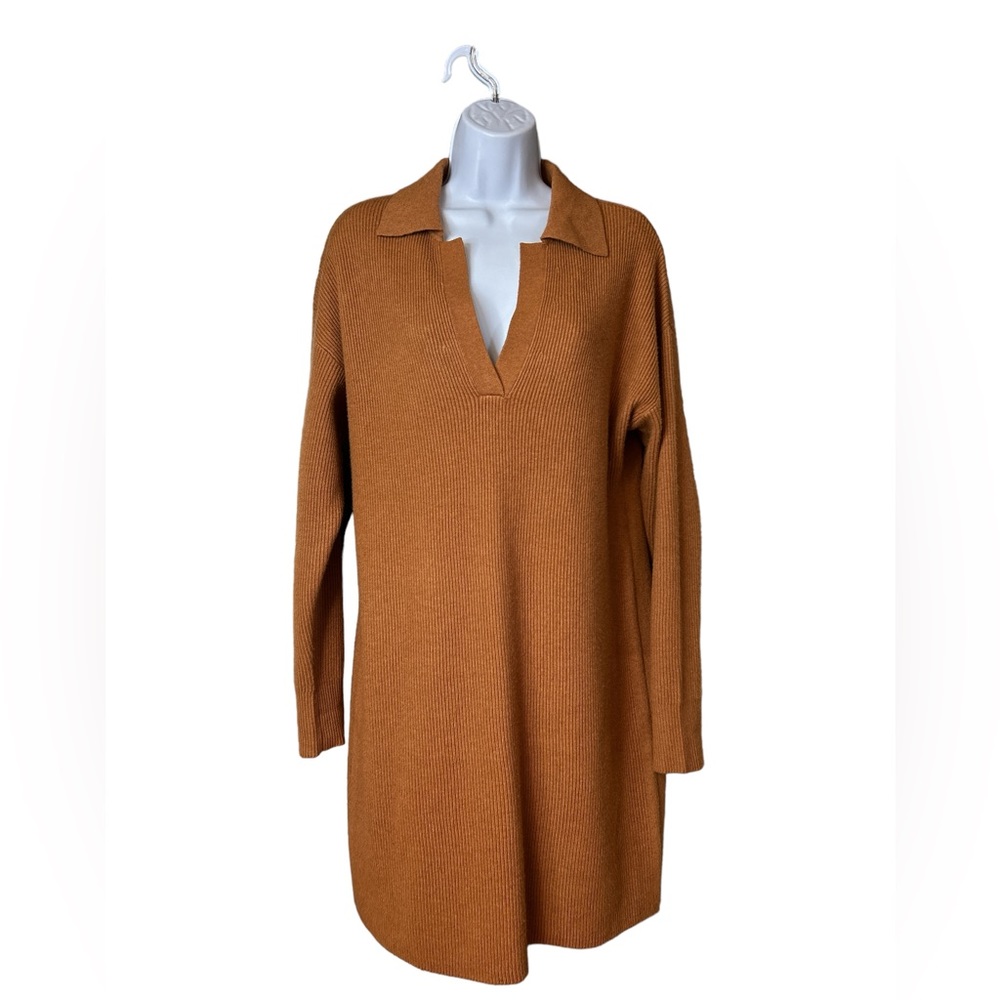 A New Day Mustard Yellow Ribbed Polo Collar Sweater Dress Small